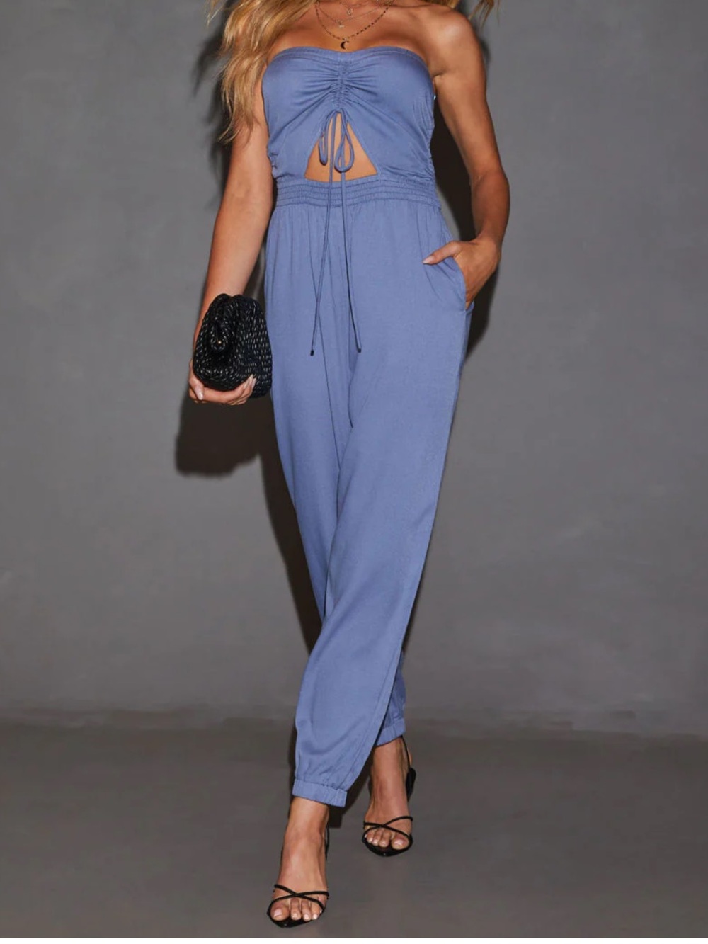 NWT Francine Pocketed Strapless Cutout
Jumpsuit Sz: M & L